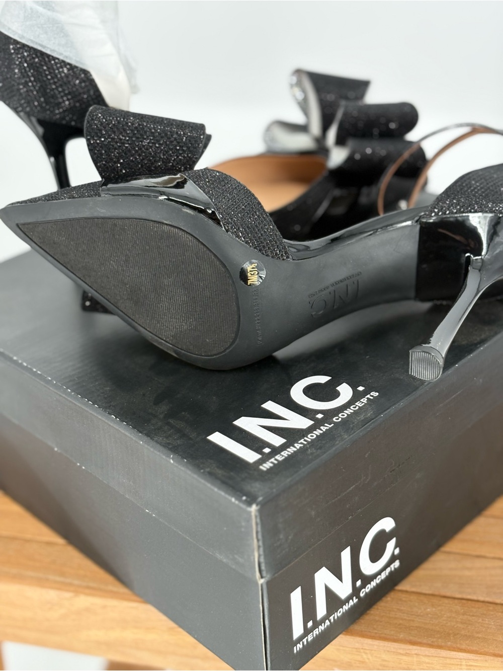 New INC International Concepts Women’s Black Bow Pointed-Toe Ankle-Strap Heels 7 - Picture 4 of 5